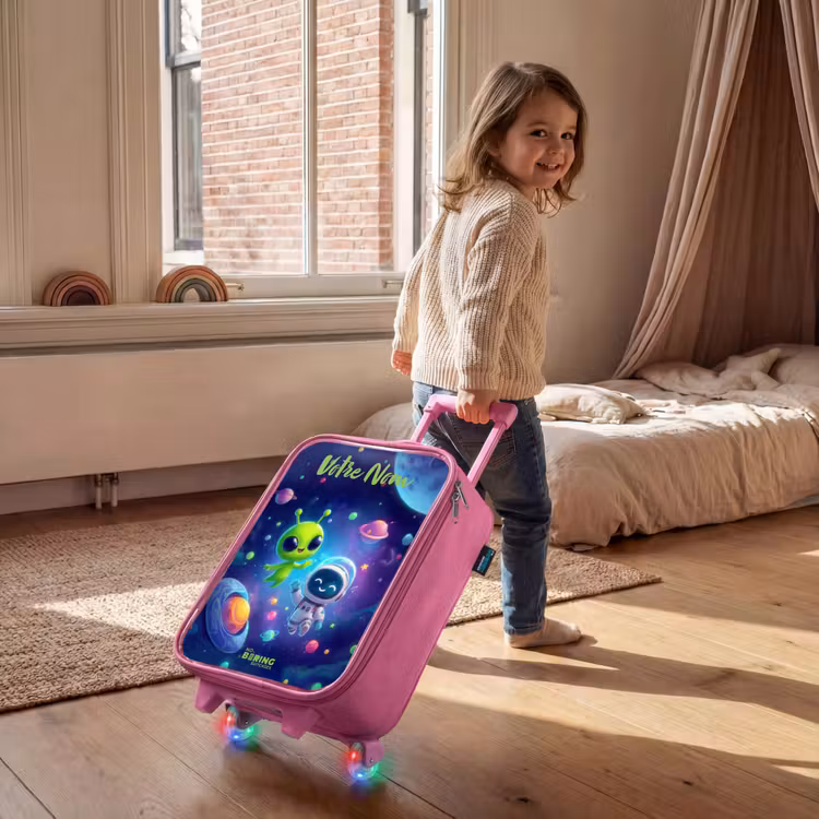Valise enfant avec nom - Rose - Joyeuse rencontre dans l'espace — 2