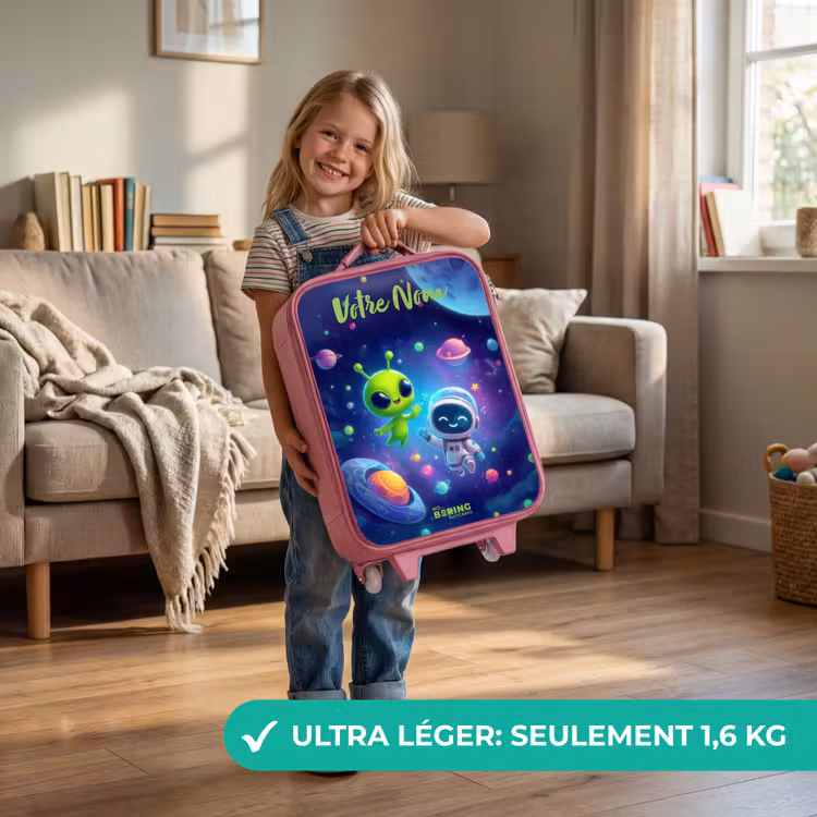 Valise enfant avec nom - Rose - Joyeuse rencontre dans l'espace — 3