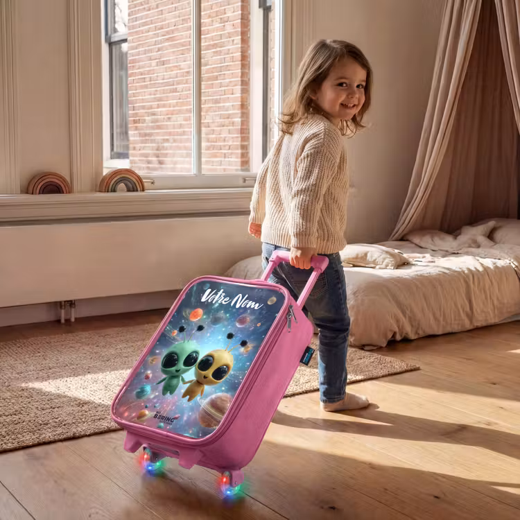 Valise enfant avec nom - Rose - Joyeux amis extraterrestres — 2