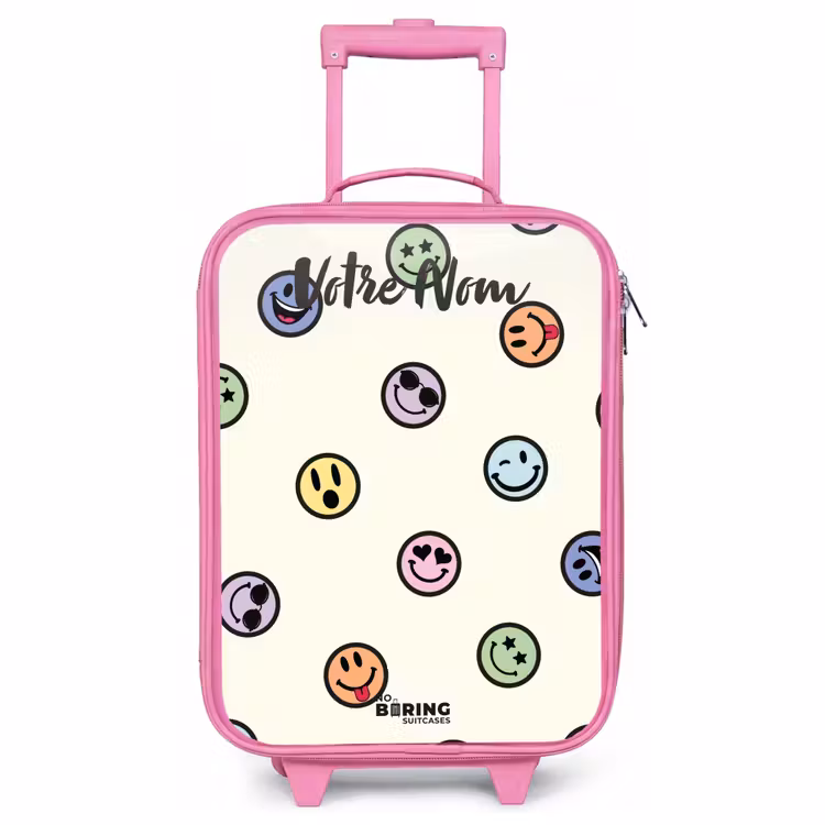 Valise enfant avec nom - Rose - Mélange de smileys espiègles — 1