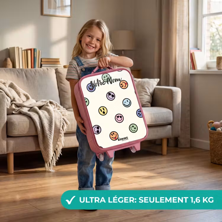 Valise enfant avec nom - Rose - Mélange de smileys espiègles — 3