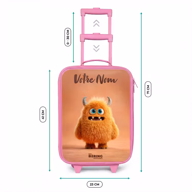 Valise enfant avec nom - Rose - Monstre pelucheux orange avec cornes — 6