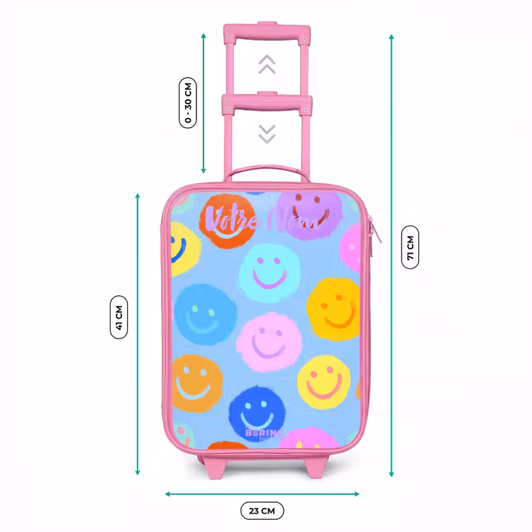 Valise enfant avec nom - Rose - Motif joyeux de smileys — 6