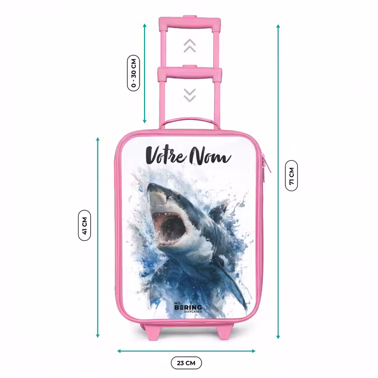 Valise enfant avec nom - Rose - Requin attaquant à l'aquarelle — 6