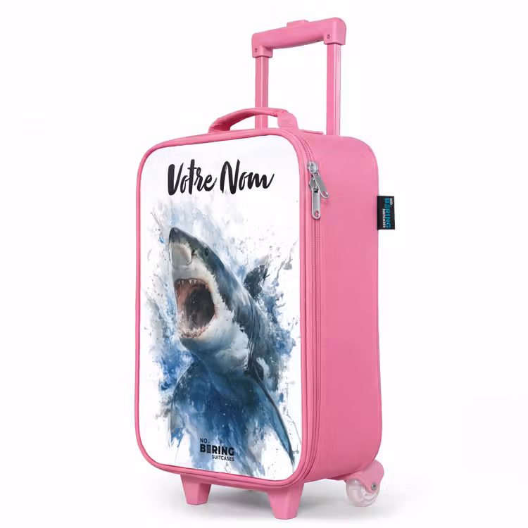 Valise enfant avec nom - Rose - Requin attaquant à l'aquarelle — 8