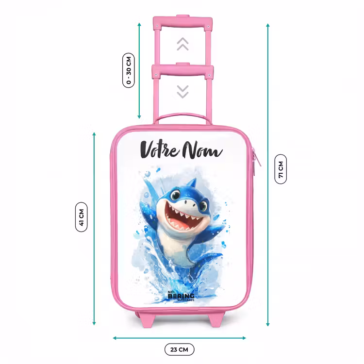 Valise enfant avec nom - Rose - Requin - Dents - Eau — 6