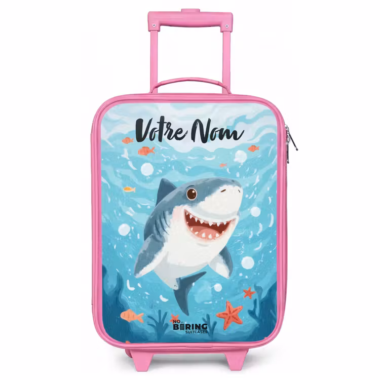 Valise enfant avec nom - Rose - Requin - Eau - Mer — 1