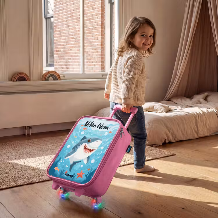 Valise enfant avec nom - Rose - Requin - Eau - Mer — 2