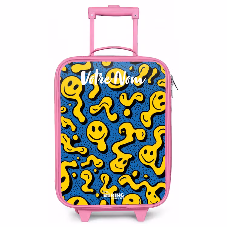 Valise enfant avec nom - Rose - Smiley - Jaune - Bleu — 1