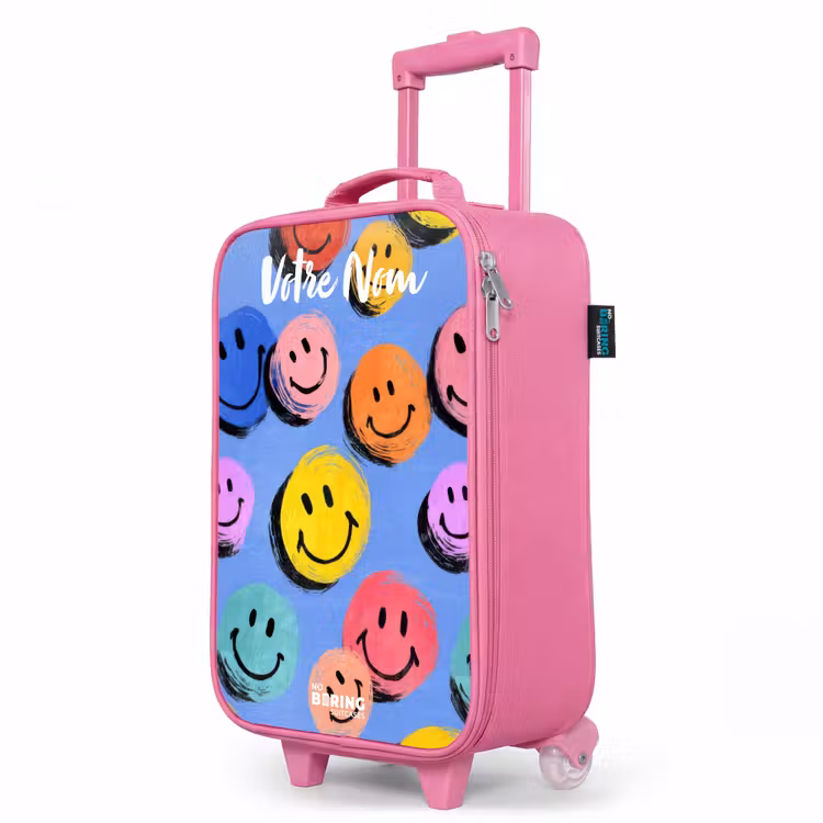 Valise enfant avec nom - Rose - Un motif ludique et artistique de smileys colorés — 8