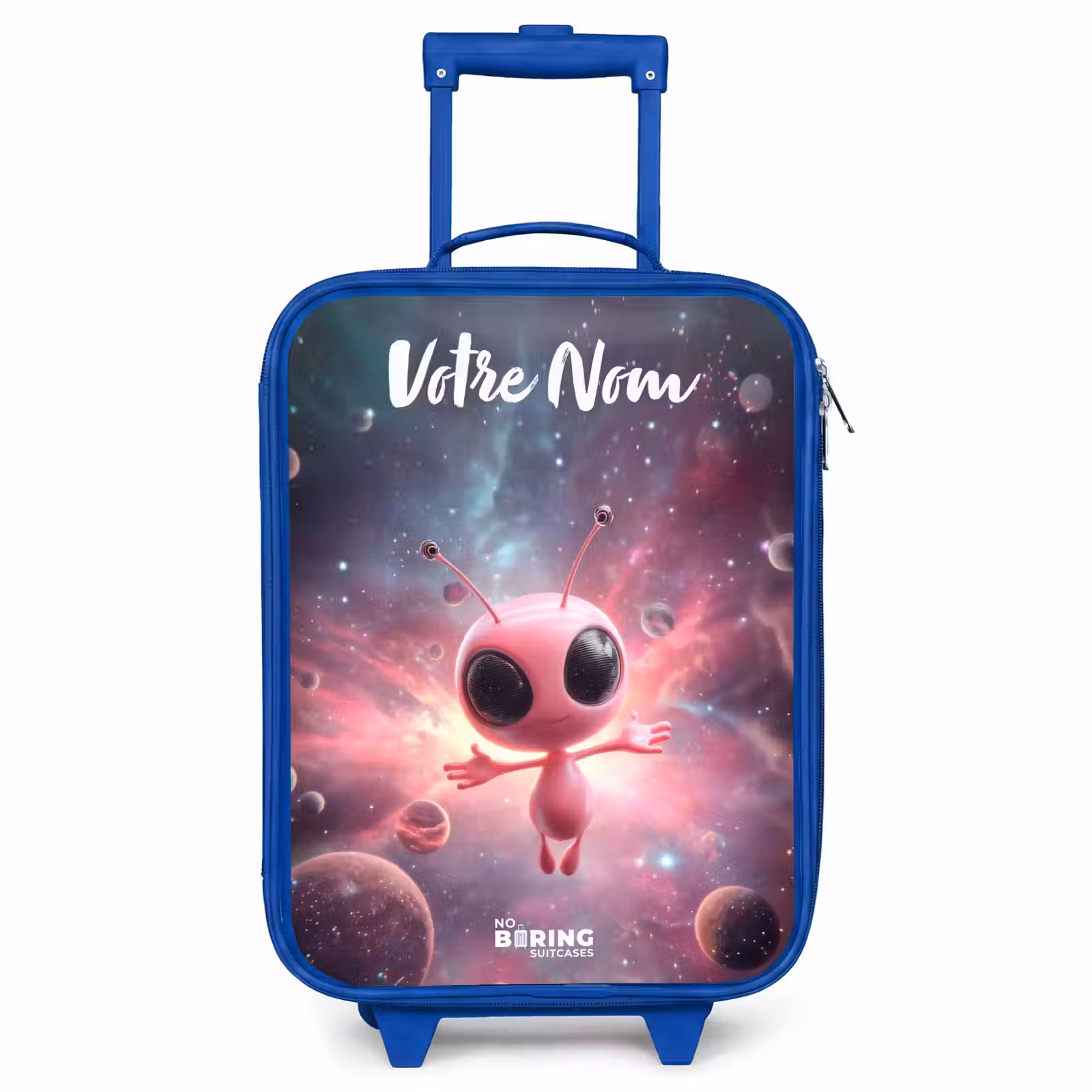 Valise enfant avec nom - Bleu - Alien rose dans une nébuleuse d'étoiles — 1