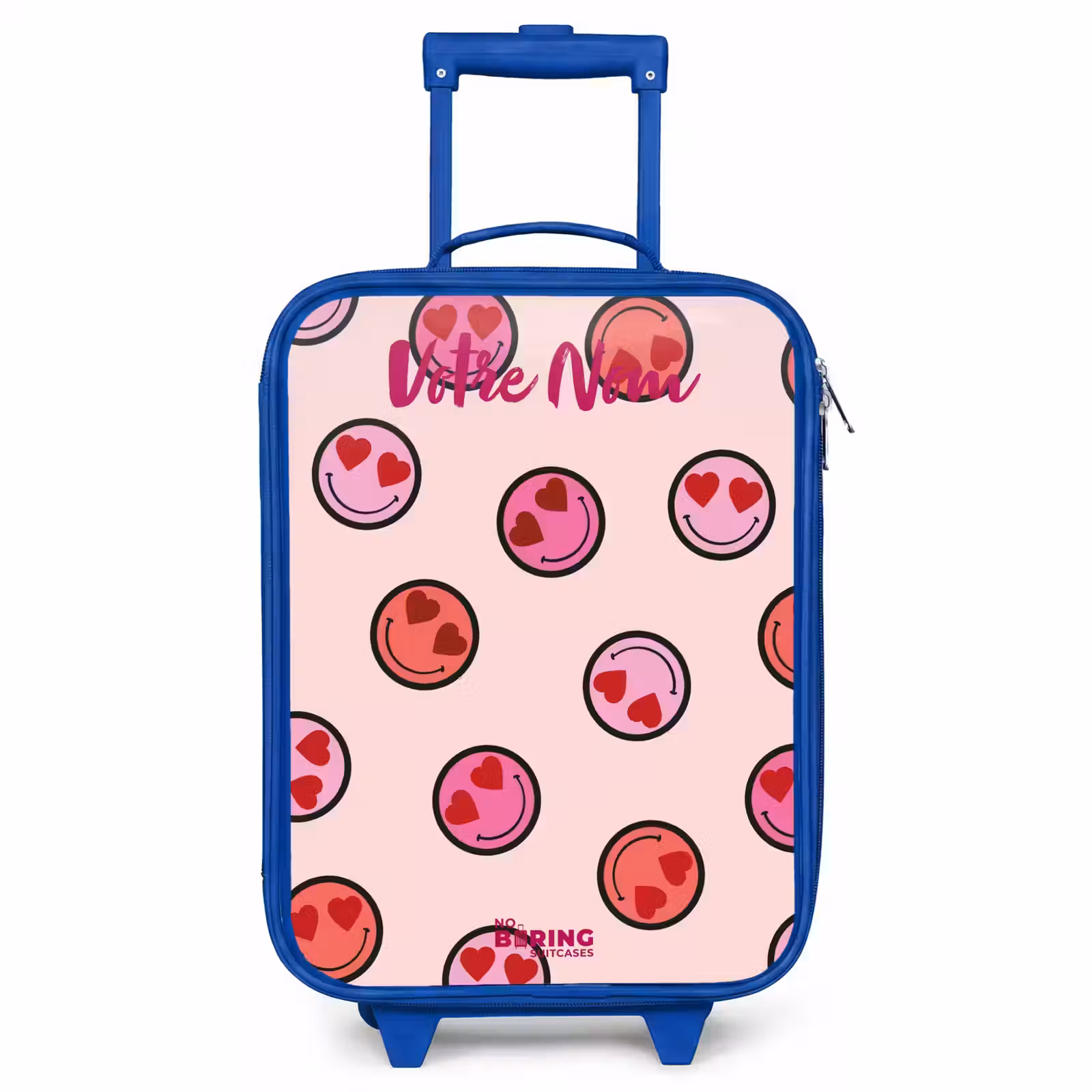 Valise enfant avec nom - Bleu - Coeur - Smiley - Motif — 1