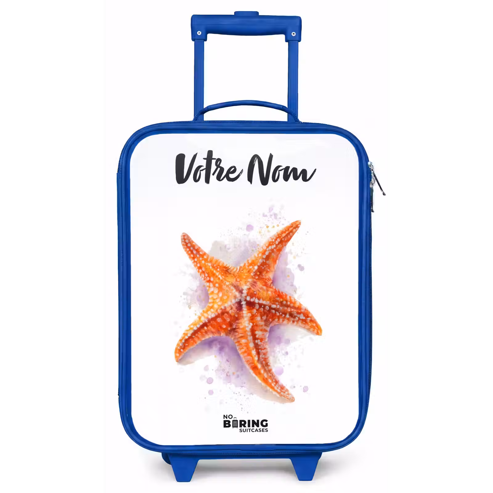 Valise enfant avec nom - Bleu - Illustration de l'étoile de mer orange — 1