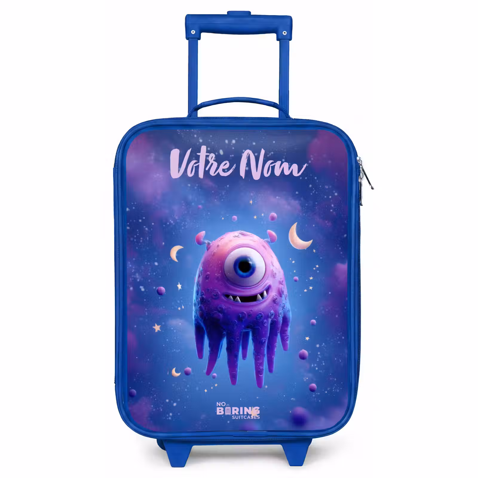 Valise enfant avec nom - Bleu - Joyeuse paire d'yeux dans l'espace — 1