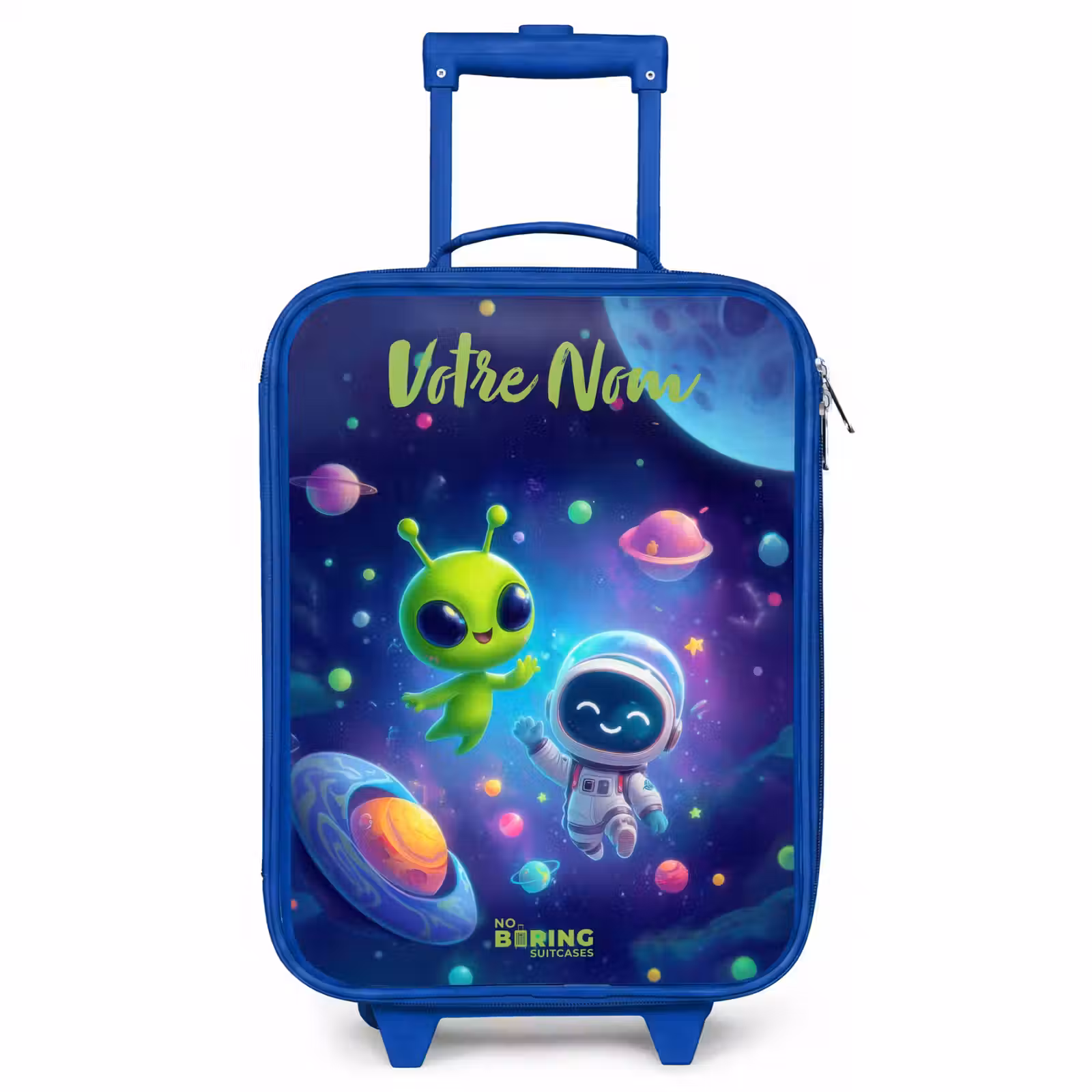 Valise enfant avec nom - Bleu - Joyeuse rencontre dans l'espace — 1