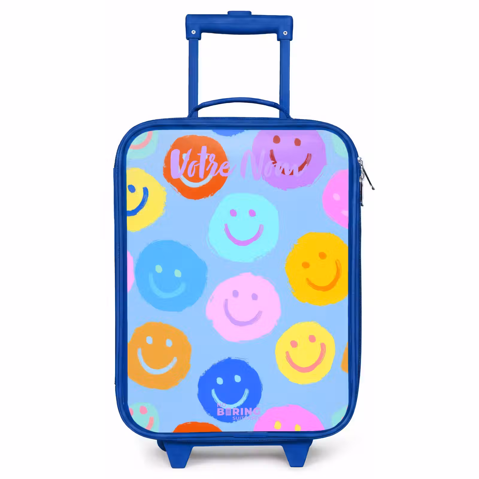 Valise enfant avec nom - Bleu - Motif joyeux de smileys — 1