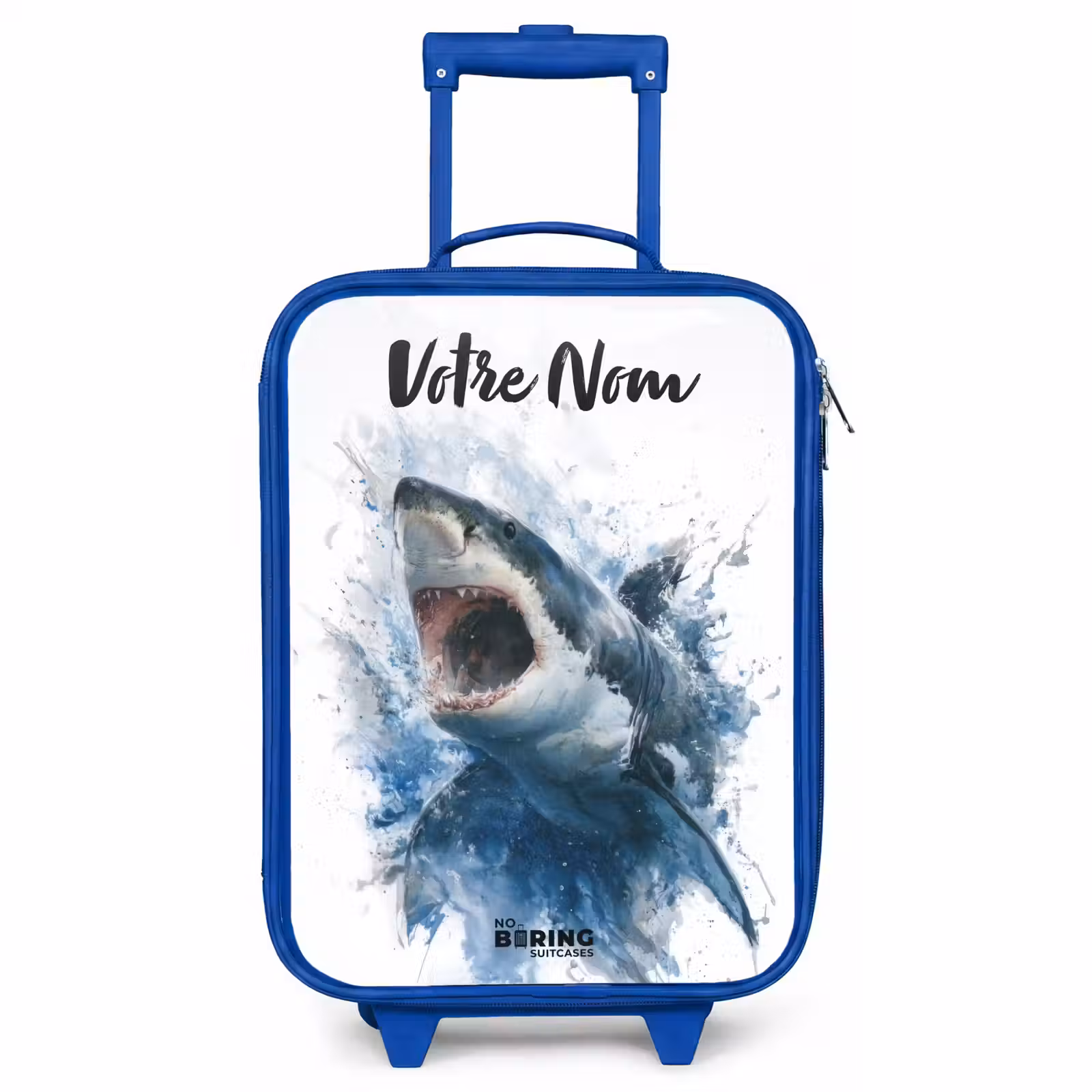 Valise enfant avec nom - Bleu - Requin attaquant à l'aquarelle — 1