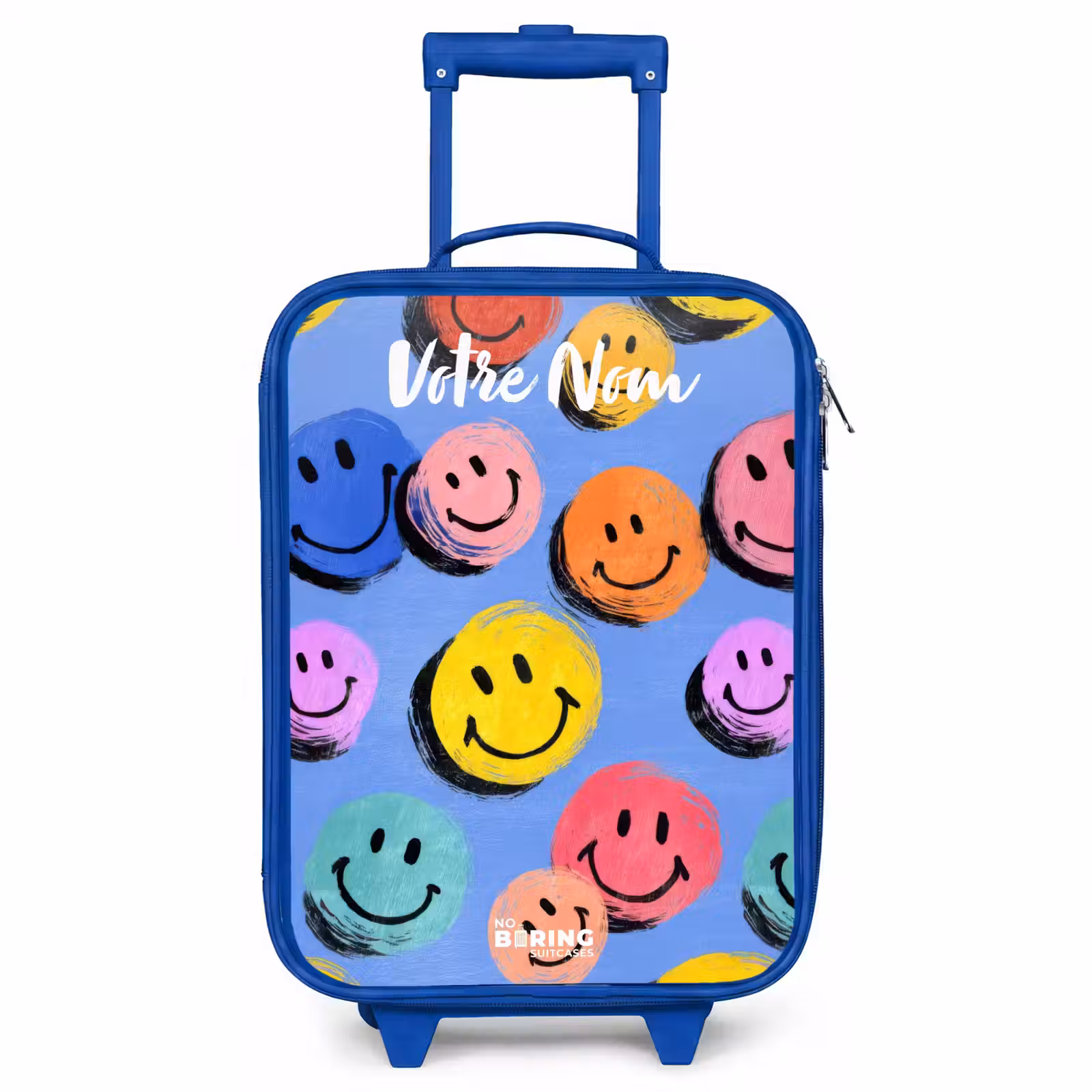 Valise enfant avec nom - Bleu - Un motif ludique et artistique de smileys colorés — 1