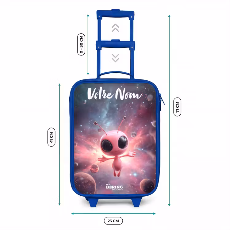 Valise enfant avec nom - Bleu - Alien rose dans une nébuleuse d'étoiles — 6