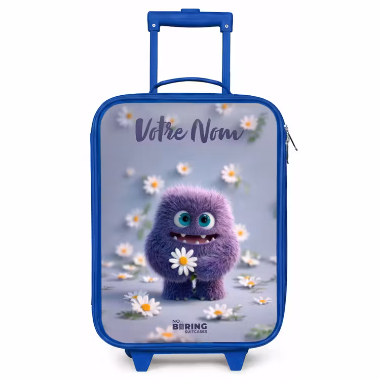 Valise enfant avec nom - Bleu - Ami pelucheux violet avec marguerite — 1