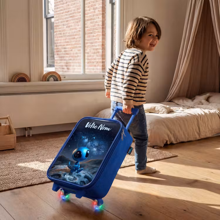 Valise enfant avec nom - Bleu - Créature extraterrestre bleue sous un ciel étoilé — 2