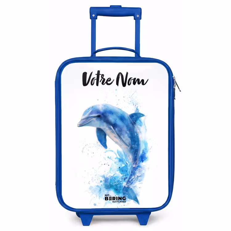 Valise enfant avec nom - Bleu - Dauphin bleu sauteur — 1