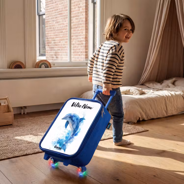 Valise enfant avec nom - Bleu - Dauphin bleu sauteur — 2