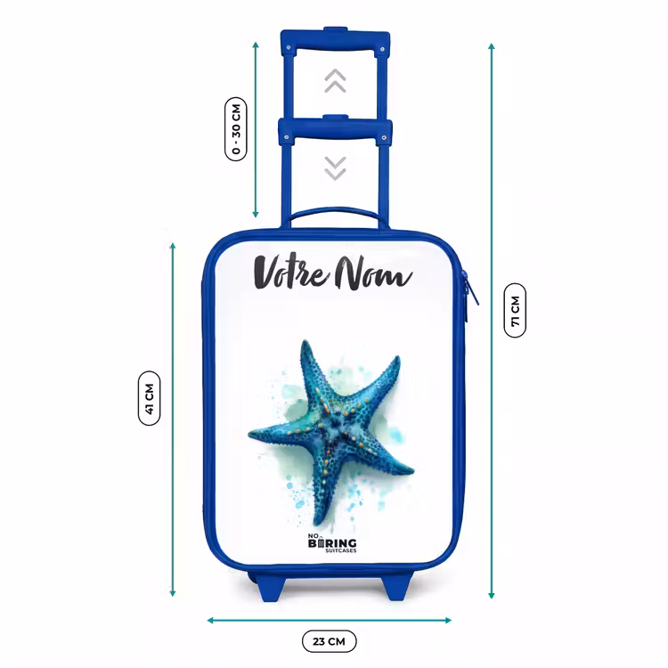 Valise enfant avec nom - Bleu - Étoile de mer bleue sur fond blanc — 6
