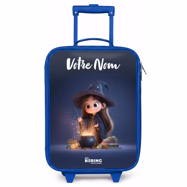 Valise enfant avec nom - Bleu - Fille enchantée avec chaudron — 1