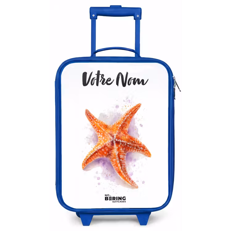 Valise enfant avec nom - Bleu - Illustration de l'étoile de mer orange — 1