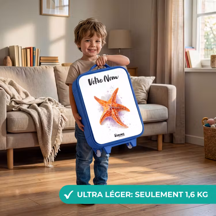 Valise enfant avec nom - Bleu - Illustration de l'étoile de mer orange — 3