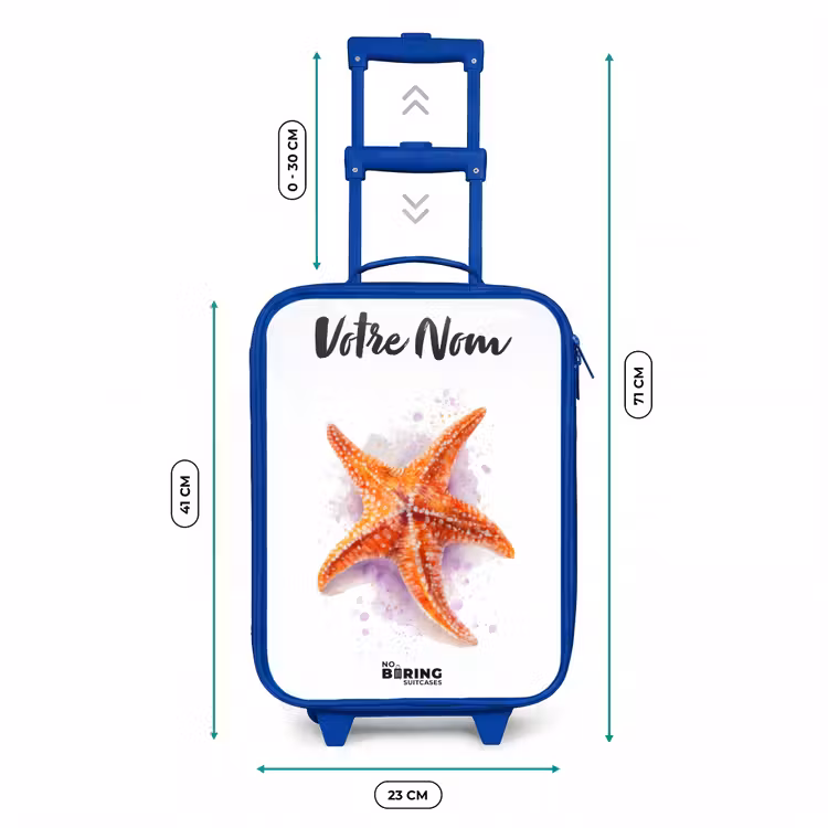 Valise enfant avec nom - Bleu - Illustration de l'étoile de mer orange — 6