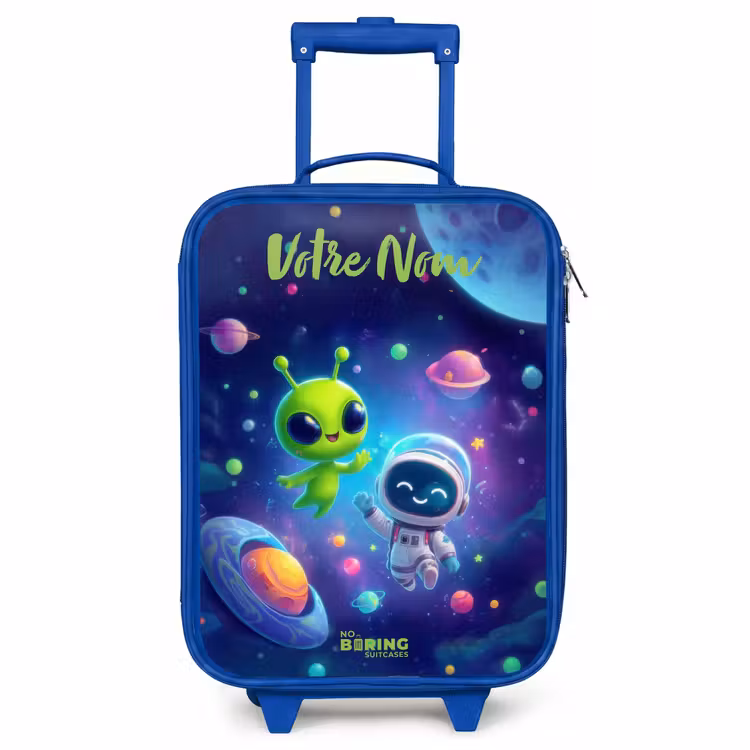 Valise enfant avec nom - Bleu - Joyeuse rencontre dans l'espace — 1