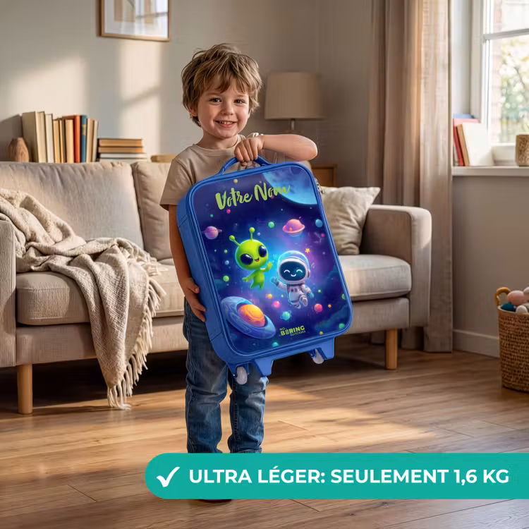 Valise enfant avec nom - Bleu - Joyeuse rencontre dans l'espace — 3