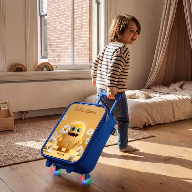 Valise enfant avec nom - Bleu - Monstre - Créature - Fleur - Jaune — 2