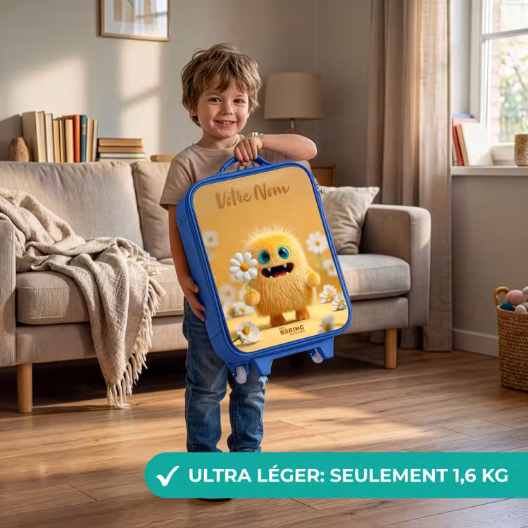 Valise enfant avec nom - Bleu - Monstre - Créature - Fleur - Jaune — 3