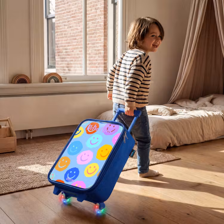 Valise enfant avec nom - Bleu - Motif joyeux de smileys — 2