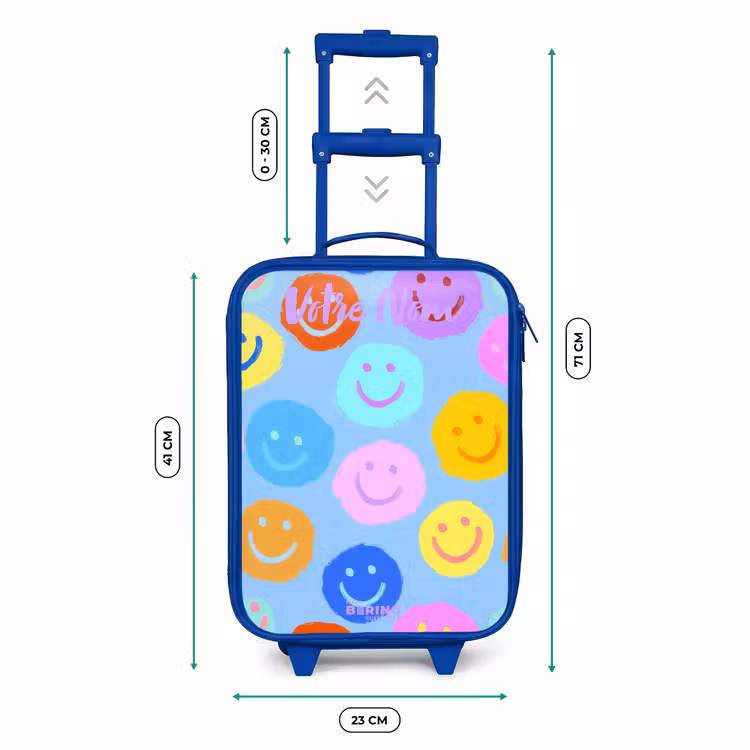 Valise enfant avec nom - Bleu - Motif joyeux de smileys — 6