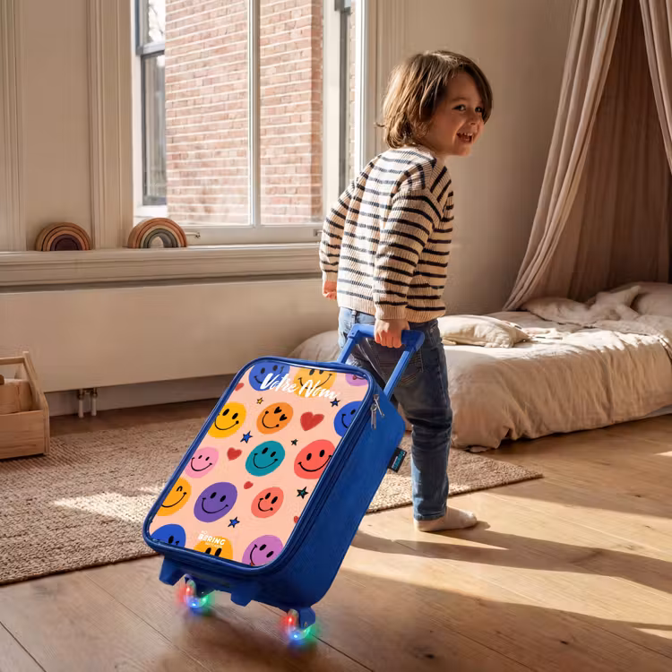 Valise enfant avec nom - Bleu - Motif Smiley joyeux — 2