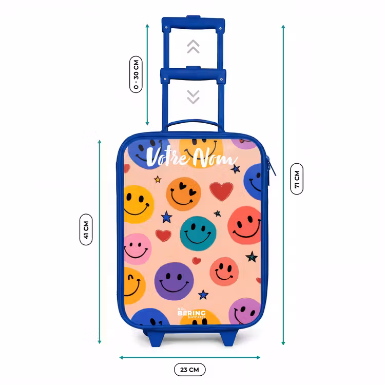Valise enfant avec nom - Bleu - Motif Smiley joyeux — 6