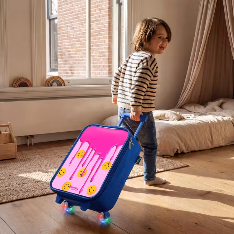 Valise enfant avec nom - Bleu - Peinture - Smiley - Rose — 2