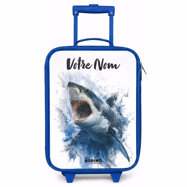 Valise enfant avec nom - Bleu - Requin attaquant à l'aquarelle — 1