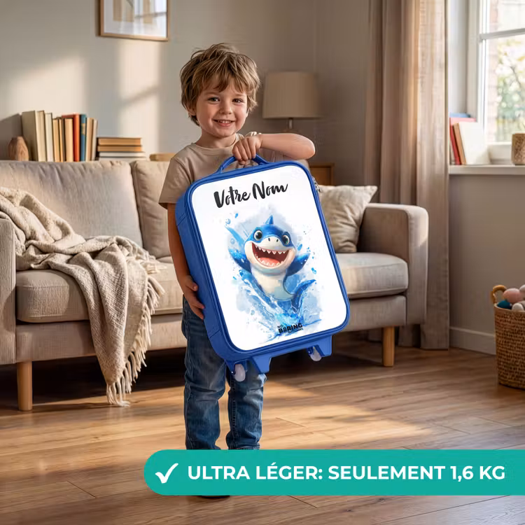 Valise enfant avec nom - Bleu - Requin - Dents - Eau — 3
