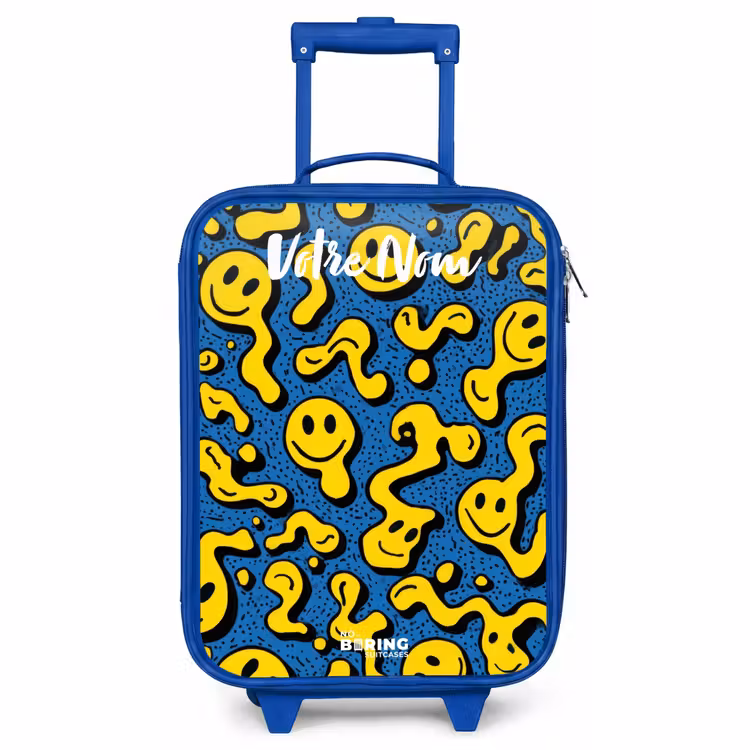 Valise enfant avec nom - Bleu - Smiley - Jaune - Bleu — 1