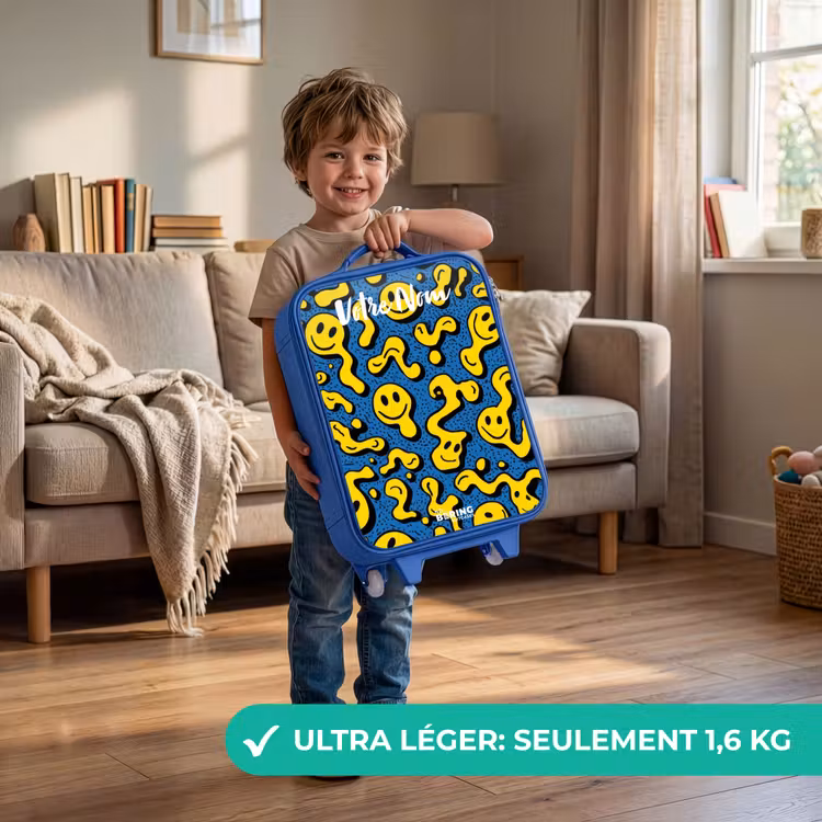 Valise enfant avec nom - Bleu - Smiley - Jaune - Bleu — 3