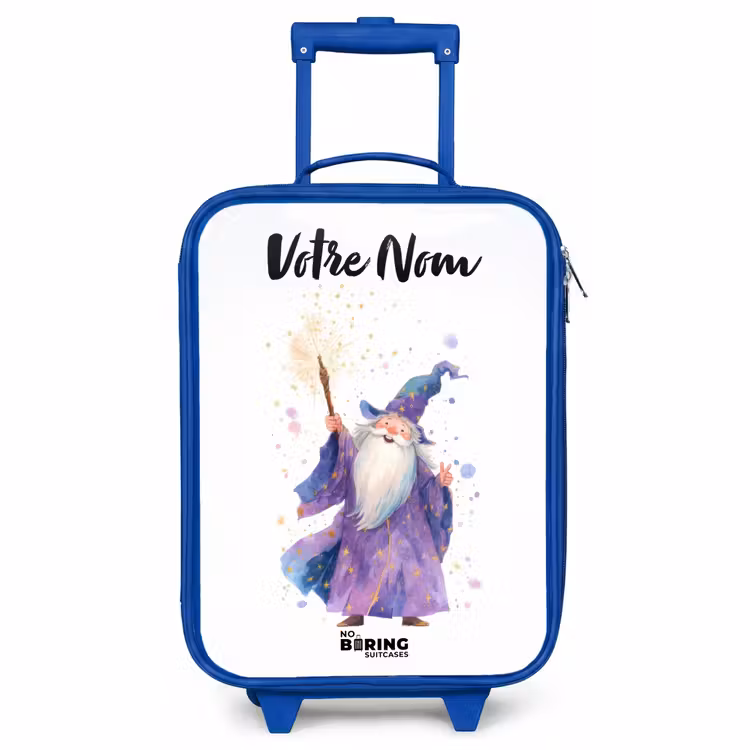 Valise enfant avec nom - Bleu - Vieux magicien avec bâton — 1