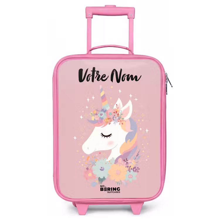 Valise enfant avec nom - Rose - Licorne - Rose - Fleurs — 1