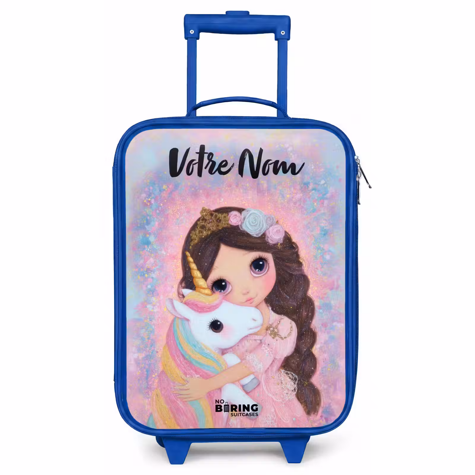 Valise enfant avec nom - Bleu - Fille - Licorne - Paillettes — 1