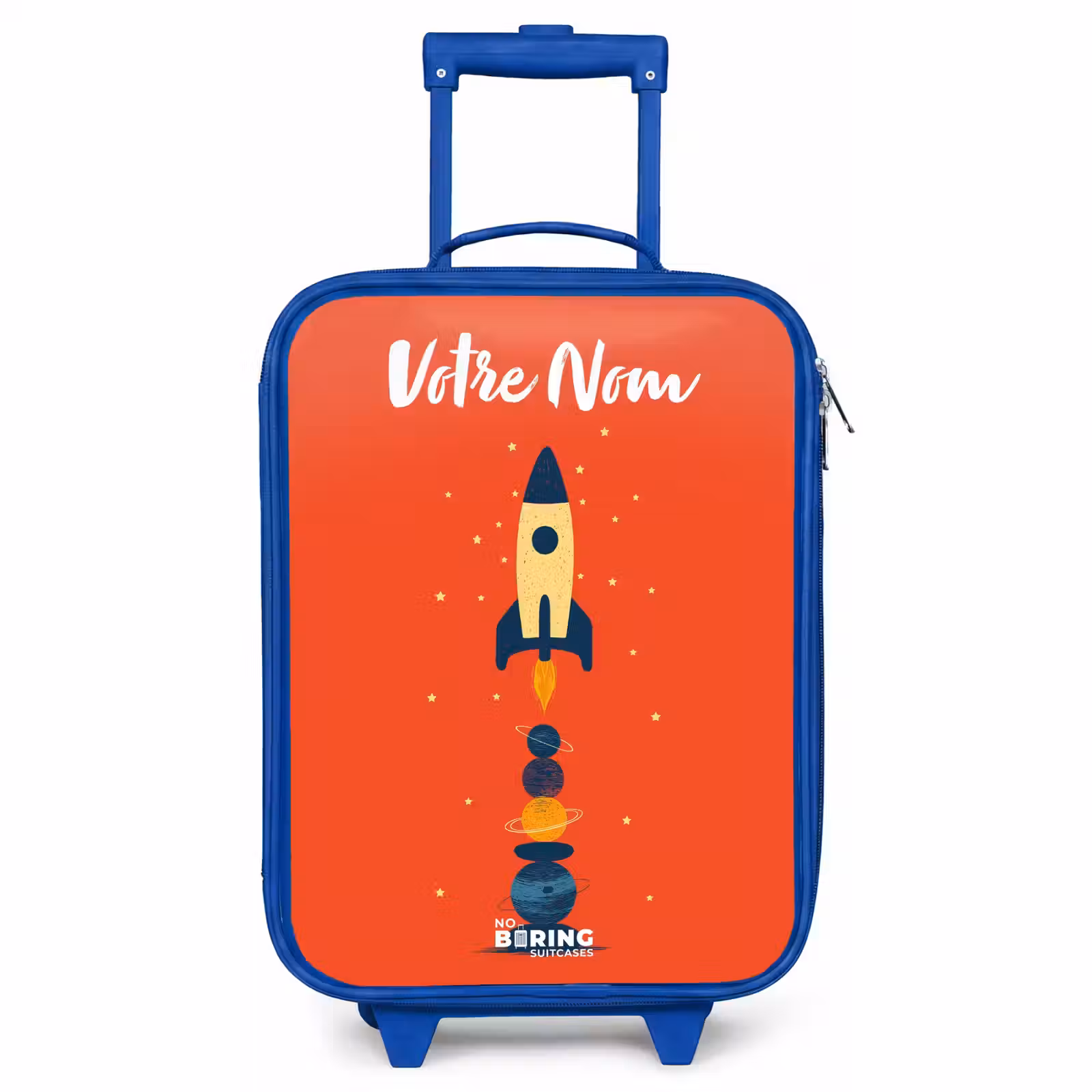 Valise enfant avec nom - Bleu - Fusée - Étoiles - Planètes — 1