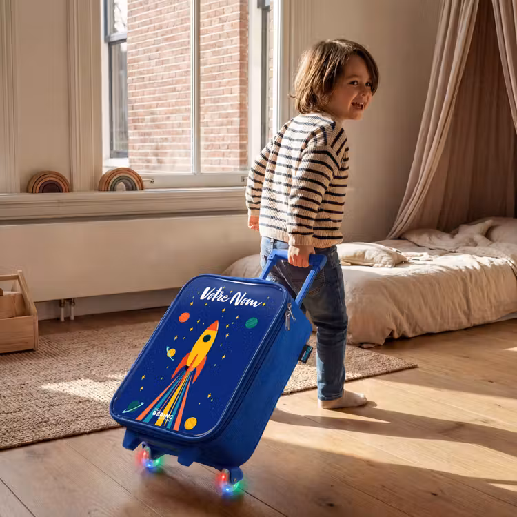 Valise enfant avec nom - Bleu - Fusée - Étoiles - Planète - Espace — 2